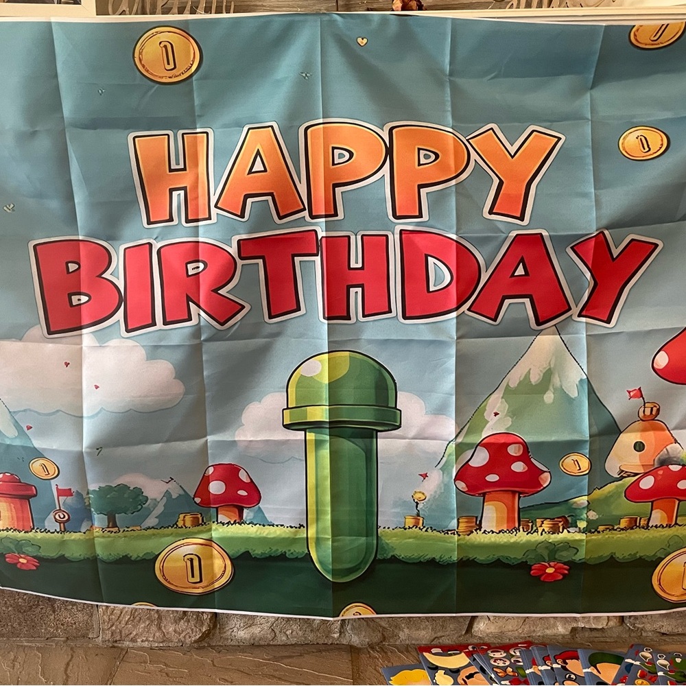 Super Mario birthday banner, masks, and sticker activity - Picture 4 of 6